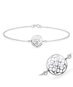 Carving Flower with CZ Silver Bracelet BRS-617